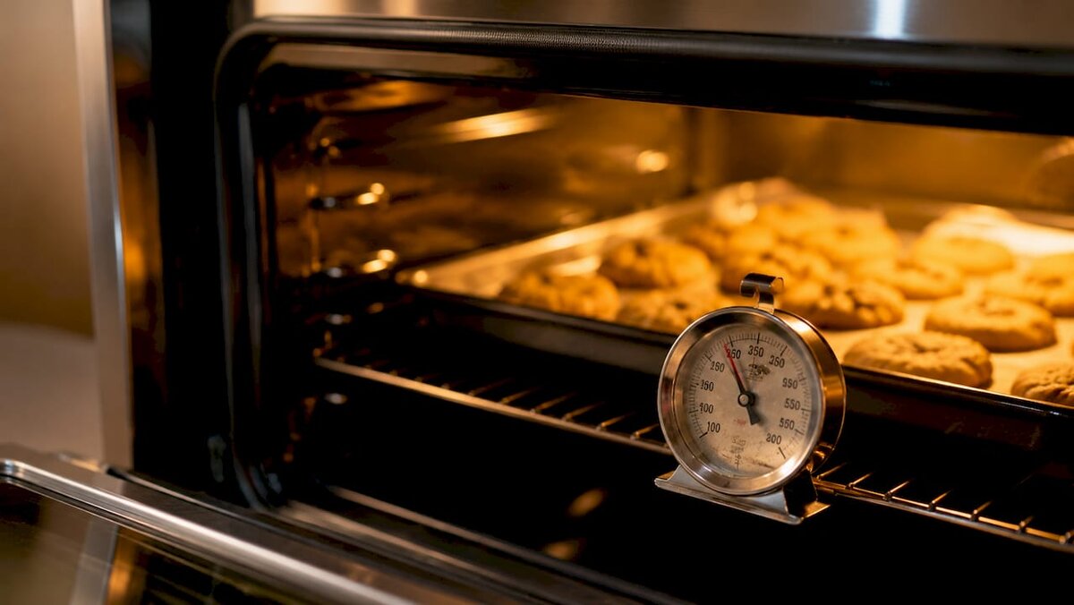Termómetro de horno que indica la temperatura en un horno doméstico