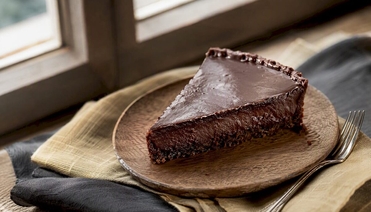 Tarta de chocolate negro sin harina, cortada en porciones