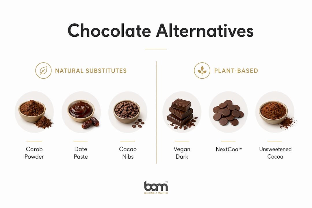 Infografía en la que se comparan las alternativas naturales y vegetales al chocolate
