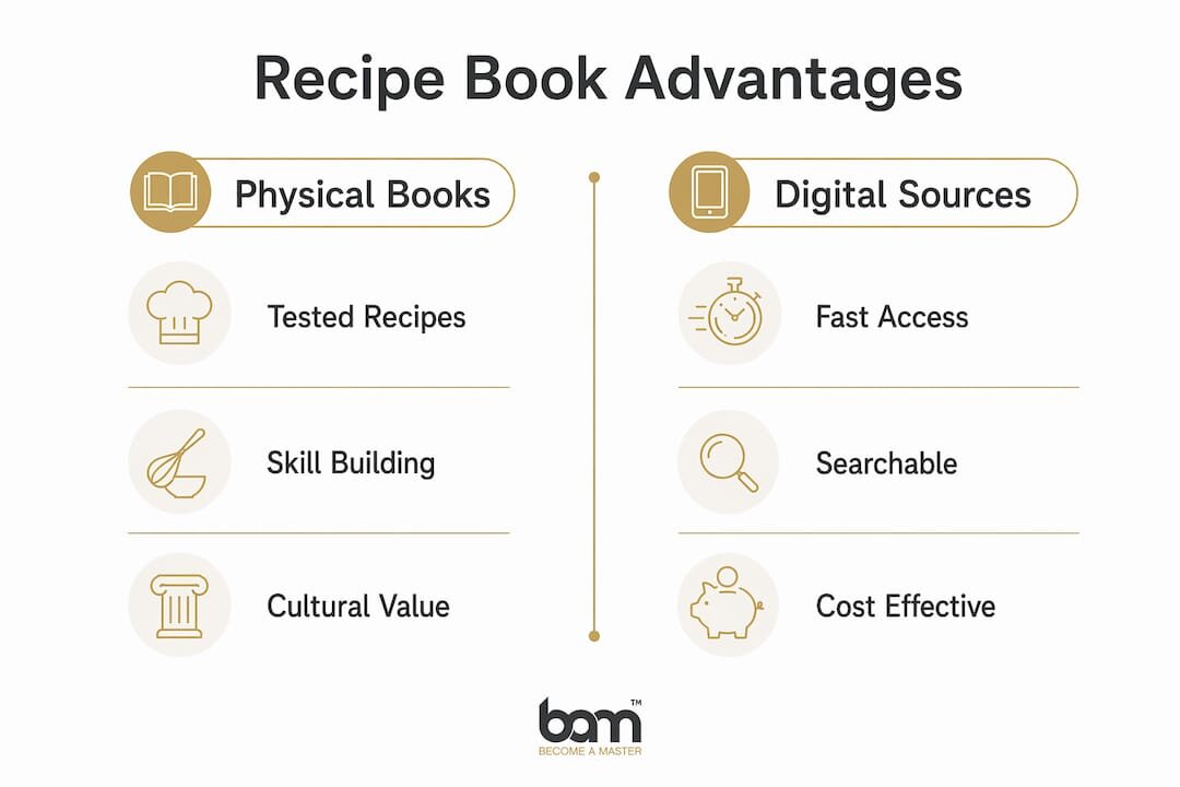 Infografía en la que se comparan los libros de cocina impresos y las recetas digitales