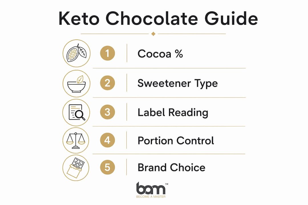 Infografía en la que se describen los pasos para elegir chocolate cetogénico