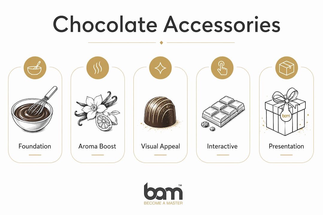 Infografía en la que se enumeran las principales ventajas de los accesorios para el chocolate