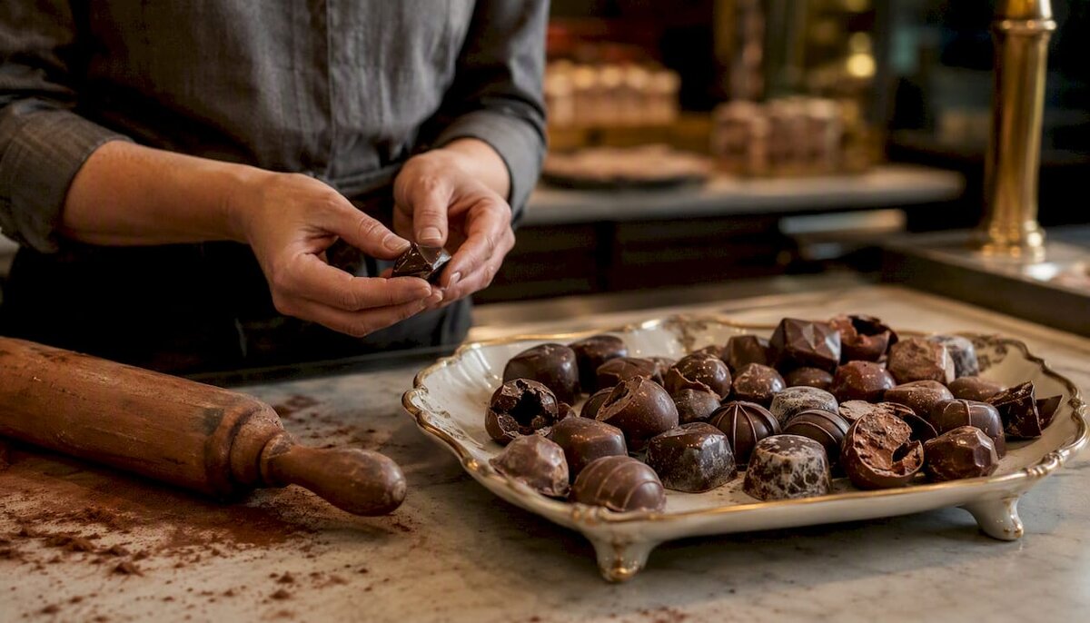 Pralines de chocolate con defectos habituales