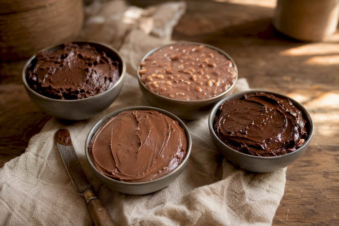 Surtido de cremas de chocolate para untar en cuencos
