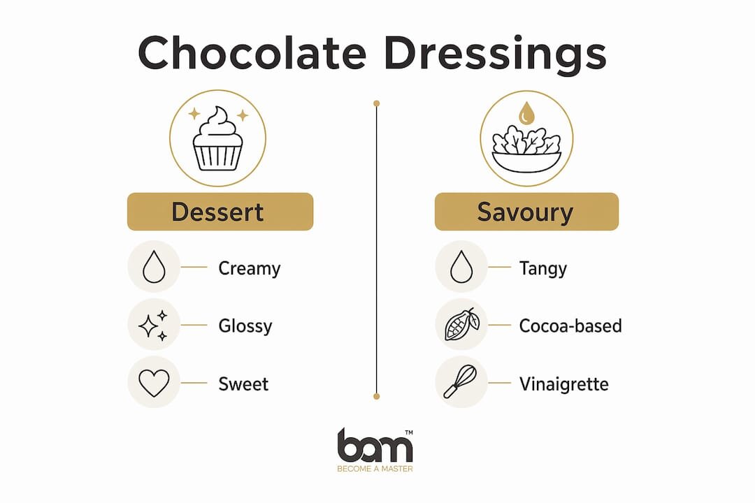 Infografía en la que se comparan las salsas de chocolate para postres y las saladas