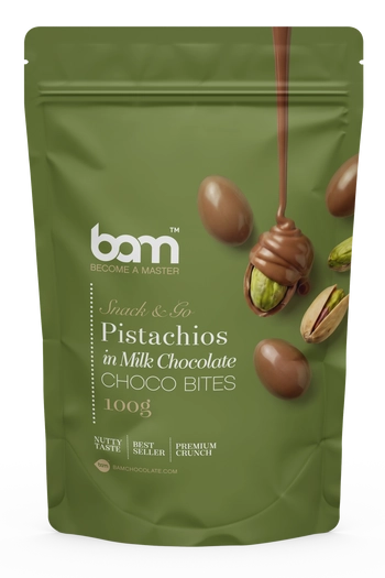 Pistachos recubiertos de chocolate con leche, 100 g
