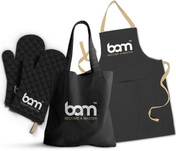 Conjunto de delantal, guante y bolsa de algodón