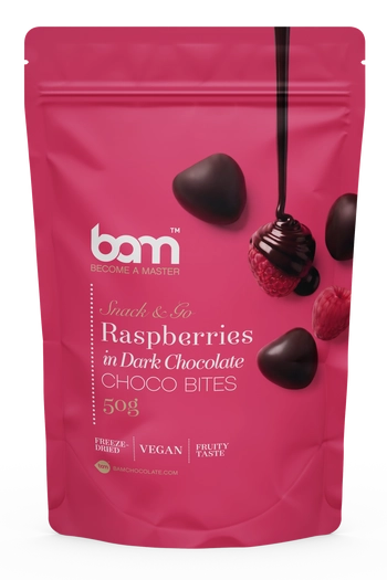 Frambuesas recubiertas de chocolate negro, 50 g