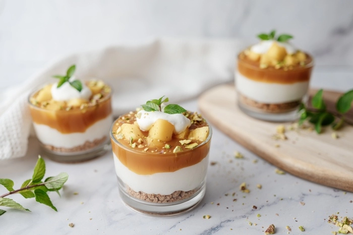 postres con crema mágica y mango