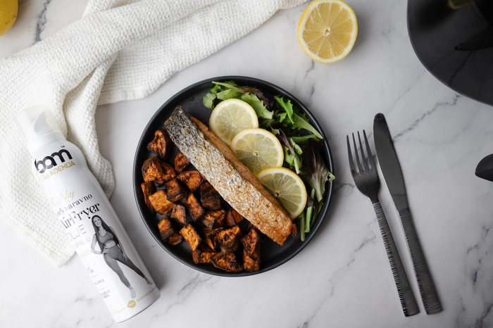 salmón al horno y boniatos de la airfryer