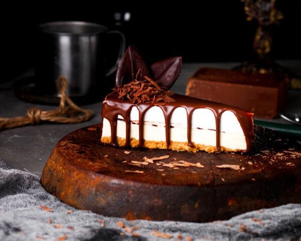 tarta de queso y ganache de chocolate
