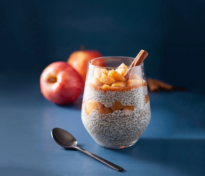 fit pudding de chía con sabor a tarta de manzana